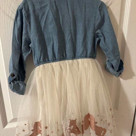 Pink & Violet Girls Denim Unicorn Dress Size 4 - Picture 4 of 6